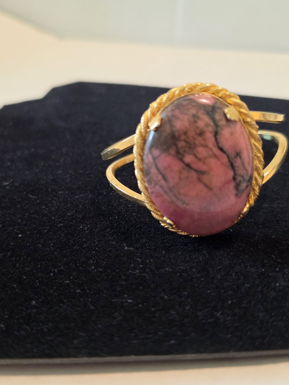 Gold-Tone Pink Stone Cuff Bracelet